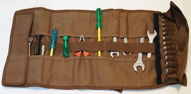 BULL TOOLS Wrench Roll Pouch 35 Pocket Metric &amp; Standard Wrench Set Organizer &amp; Roll Up Pouch Tool Bag Handmade 100% Cotton Canvas - Cinnamon Brown - (Tools are not Included)