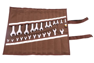 BULL TOOLS Wrench Organizer &amp; Roll Up Pouch Tool Bag Handmade Waterproof Printed Ballistic Polyester Canvas Portable Easy Grip Metric or SAE 24 Pocket Washed Cinnamon Brown - (Tools are not included)