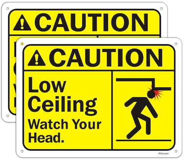 Watch Your Head Signs Caution Low Ceiling Signs Metal Saferty Signs Reflective 10" x 7" Rust Free Aluminum UV Protected Waterproof Sturdy Easy Mounting Outdoor or Indoor Use 2 Pack
