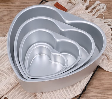 XIYUAN Set Of 4 Cake Pans, Heart Shaped Cake Baking Moulds, Mini Cake Pans, Aluminium Cake Pans 3 inch, 4 inch, 5 inch, 6 inch, For Home Party Cakes, Jelly, Pudding, Handmade Soap, Sweets