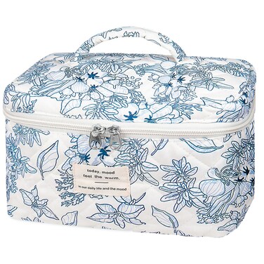 Large Makeup Bag, Cute Cosmetic Bag for Women Girls, Floral Coquette Aesthetic Toiletry Bag, Travel Make Up Organizer Bag (Navy Blue)