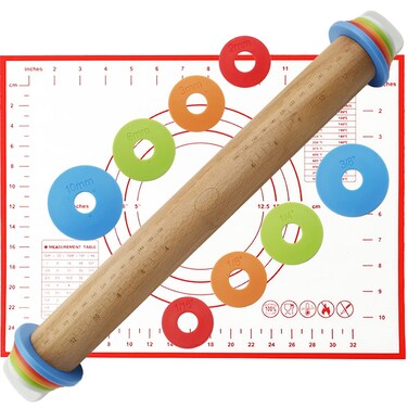 Wood Adjustable Rolling Pin Removable Rings for Baking Bakery Cookies Chapati Fondant Dough Pastry Pizza Pie Wooden Adjustable Rolling Pin By foxwelkin