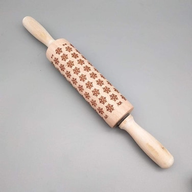 Wooden Rolling Pins Engraved Embossed Deep Printing Christmas Symbols Pattern Cookies Waffles Pastry Dough Pies Snow Flakes