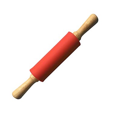 1 Piece Small Silicone Rolling Pin Nonstick Silicone Roller Pin Wooden Handle Pizza Roller Tortilla Dough Roller for Baking Home Kitchen Cake Bread Cookie Dumpling, 9 Inch, Red