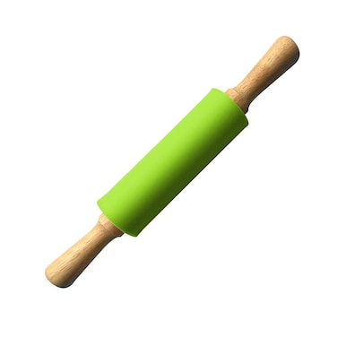 1 Piece Small Silicone Rolling Pin Nonstick Silicone Roller Pin Wooden Handle Pizza Roller Tortilla Dough Roller for Baking Home Kitchen Cake Bread Cookie Dumpling, 9 Inch, Green