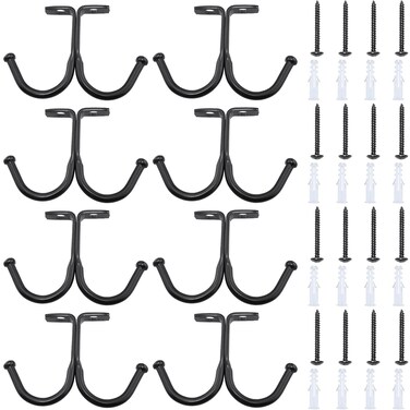 ITROLLE 8PCS Double Prong Ceiling Hook with Screws, Under Shelf Coat Hooks Bathroom Towel Bedroom Robe Hook for Closet Top Bathroom Kitchen Cabinet Garage Baseball Cap, Coat, Clothes and Jewelry