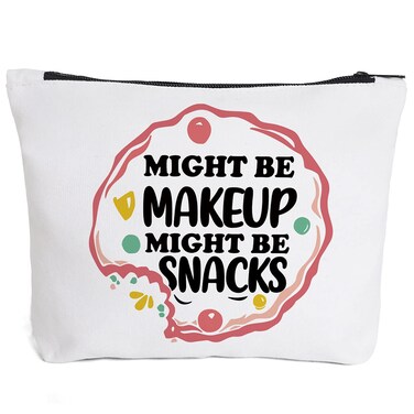 IHopes+ Funny Makeup Cosmetic Bag Zipper Pouch   Cute Might Be Makeup Might Be Snacks Cosmetic Travel Bag Toiletry Make-Up Case Multifunction Pouch Gifts for Women Girls Friend Mom Sister Teens