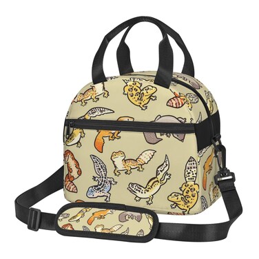 Bagea-Ka Cartoon Cute Leopard Gecko Pattern Lunch Bag for Women Men Insulated Reusable Lunch Box Cooler Tote Bag with Removable Shoulder Strap for Office Work School Picnic Beach