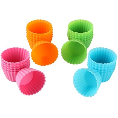 Bakerpan Silicone Mini Cupcake Holders, Mini Cupcake Liners, Pastry &amp; Dessert Cups, 24 Pack (Multi)