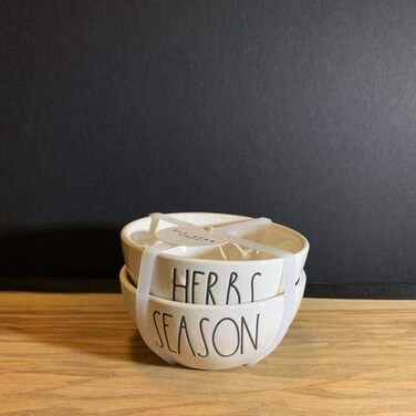 Rae Dunn "HERBS &amp; SEASON" Seasonings prep bowls - ceramic - 4 inches diemeter -dishwasher safe! - very rare!