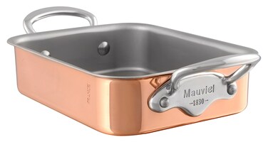 Mauviel M'Minis Copper &amp; Stainless Steel Roasting Pan with Cast Stainless Steel Handle, 5.5 x 3.9-In, Made in France