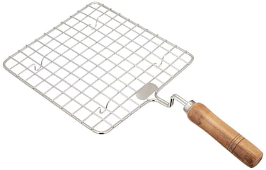 Shriya Stainless Steel Wire Roaster Papad Jali Wooden Handle Square With Roasting Net,Papad Jali,Roti Jali,Roaster Stainless Steel Square Roti Grill