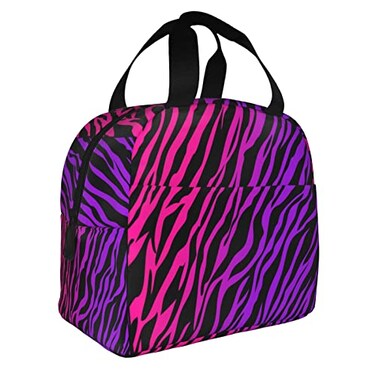 HUZEIMINniu Purple Pink Zebra Print Lunch Bag Tote Bag Portable Insulated Reusable Lunch Box For Office Work Camping Travel Picnic Beach Fishing For Adult
