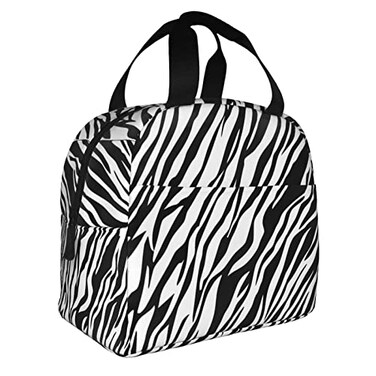 HUZEIMINniu White And Black Zebra Print Lunch Bag Tote Bag Portable Insulated Reusable Lunch Box For Office Work Camping Travel Picnic Beach Fishing For Adult