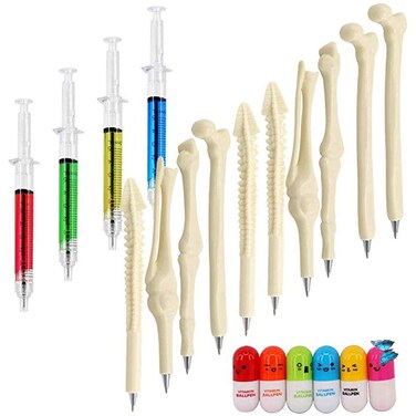 SunAngel 4 Syringe Pens+6 Pill Pens&amp;Capsule Pens+10 Bone Design Ballpoint Pens for Halloween, Thanksgiving, Christmas,New Year&acirc;&euro;&trade;s Day