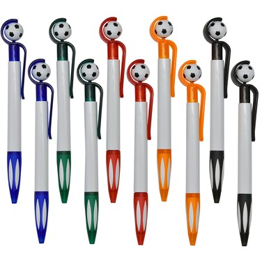 Maydahui 10 PCS Soccer Shape BallPoint Pen Fun Football Pens Soccer Party Favor Pen Retractable Manual Sport Pen Black Ink for Boy Student School