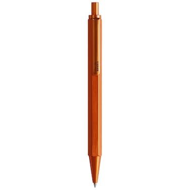 RHODIA 9388C - Script Refillable Ballpoint Pen Hexagonal Brushed Aluminium Body - Orange - 0.7 mm High Precision Retractable Ball Point, Black Ink - Script Collection