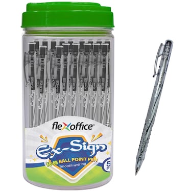 FLEXOFFICE Ballpoint Pens, Black Ink, 0.5mm Fine Point, 50 Count Pack, Quick Smooth Writing, Ball point Pens, for School, Office Supplies (FO-09-Black