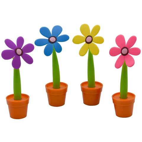 Maydahui 4 PCS Flower Ballpoint Pens with Plant Pot Stand on Desk Set Cute Creative Design Colorful for Student Party Valentine&#39;s Day(Black and Blue Ink Random Delivery)