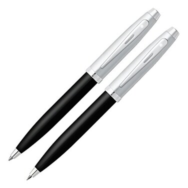 Sheaffer 100 Nickel Trim Ballpoint &amp; 0.7mm Pencil Set, Brushed Chrome Cap, Glossy Black Barrel (E9931351-30)