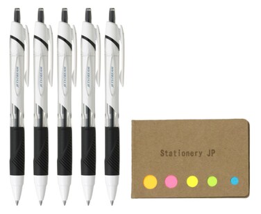 Jetstream Retractable Ballpoint Pen, Micro Point 0.5mm, Black Ink, 5-Pack, Sticky Notes Value Set