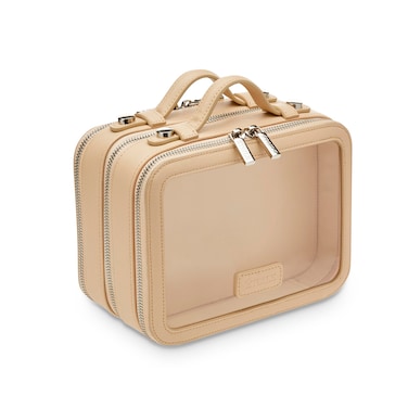 ETOILE - Small Twin Cosmetic Case Beige - Dual Compartment Cosmetic Beauty Organizer &amp; Toiletry Case