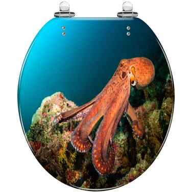 Round Toilet Seat octopus blue water coral Resin Toilet Seat Quietly Slow Close with Quick-Release Hinges Toilet Seat with Cover Easy to Clean Install