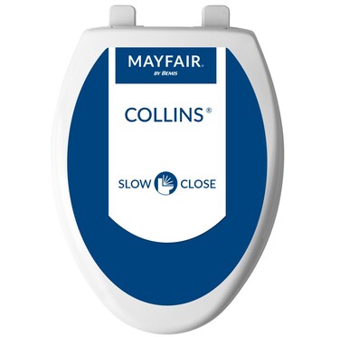 Mayfair Collins Slow Close Toilet Seat, Durable Plastic Seat with Extra Stability Bumpers and Secure Hinges, Elongated, White