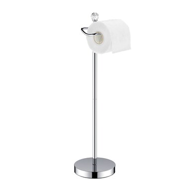 ROLABAM Toilet Paper Holder Stand (with Reserve Function) Free Standing Toilet Paper Holder for Bathroom Total Height 24.4" with Crystal Finial, Chrome Finish