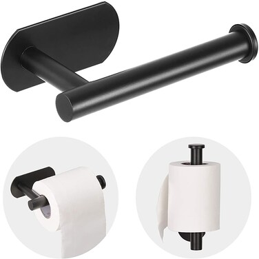 JOPOFI Toilet Paper Holder - Self Adhesive Toilet Paper Holder Wall Mount for Bathroom, SUS 304 Stainless Steel Command Strip Toilet Paper Roll Holder Stick On Wall, No Drilling - Matte Black