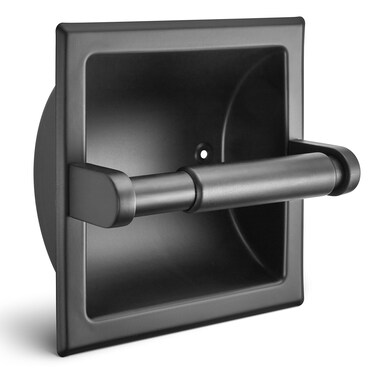JunSun Recessed Toilet Paper Holder Matte Black Stainless Steel Toilet Paper Roll Holder Tissue Holder Modern Tissue Roll Dispenser 6" X 6" Square Jumbo Mega Roll Holder Rear Mounting Bracket Included