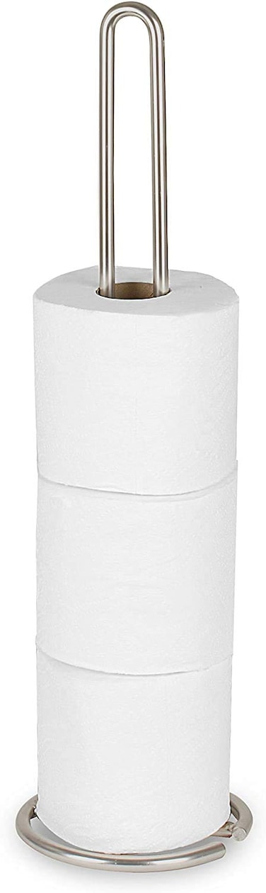 Spectrum Euro Toilet Tissue Holder (Satin Nickel) - Free-Standing Toilet Paper Roll Reserve &amp; Storage for Bathroom