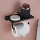 RANDOM Black Toilet Paper Holder with Shelf Rustproof Matte Black Toilet Paper Holder Wall Mount Toilet Paper Roll Holder Solid Metal Toilet Tissue Holder for Bathroom.RD93008-MB