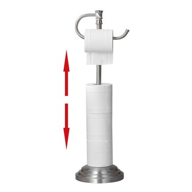 RUMOSE Toilet Paper Holder Stand for Floor, Brushed Nickel Adjustable (12.4" to 22.8") Bathroom Toilet Tissue Holder, Free Standing Toilet Paper Roll Holder with Storage, Stainless Steel