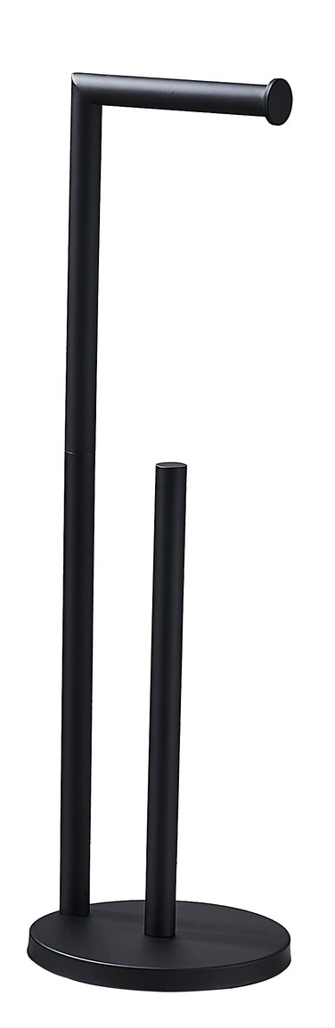 Matte Black Toilet Paper Holder, Free Standing Black Toilet Roll Holder, SUS304 Stainless Steel Bathroom Toilet Paper Holder with Storage, Modern Tissue Roll Holder for Bathroom Vanity Kitchen