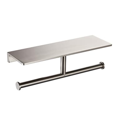 LANGPAI Double Roll Toilet Paper Holder with Shelf Solid Brass and Superior Hotel Style Tissue Dispenser Spared Storage Polished Nick Finish