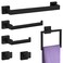 6-Piece Matte Black Bathroom Hardware Set, Heavy Duty Bath Towel Bar Set Including - 16" Towel Rack - Hand Towel Holder - Toilet Paper Holder - Towel Ring - Robe Towel Hook