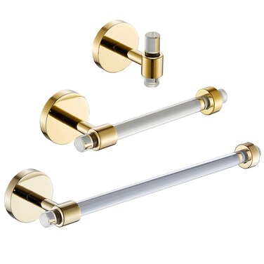 Gold Bathroom Hardware Accessories Set - Acrylic Hand Towel Holder Toilet Paper Holder Towel Hook - Wall Mounted Bath Towel Bar Set 3 Pieces SHUNLI