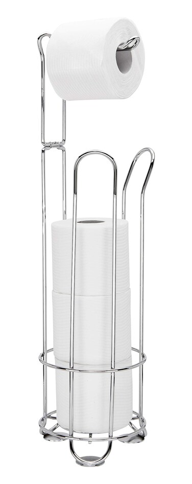 Bathroom Tissue Paper Roll Stand - Chrome Toilet Paper Roll Storage Holder - Free-Standing Toilet Paper Holder &amp; Dispenser - 3 Tissue Paper Roll Holder by ToiletTree Products