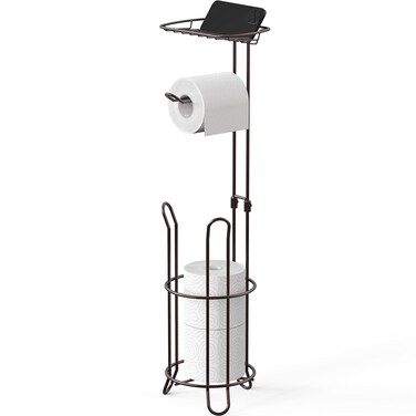 Simple Houseware Bathroom Toilet Tissue Roll Holder Stand with Cell Phone Shelf, Bronze