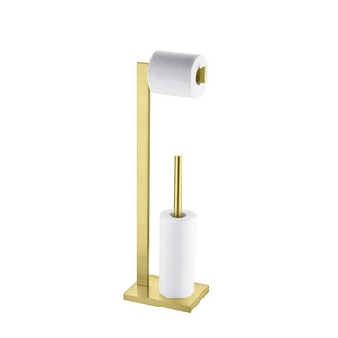 Hoooh Free Standing Toilet Paper Holder Stand with Storage for Bathroom, SUS 304 Stainless Steel Brushed Gold, TPS104S2-BG