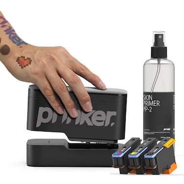 Prinker S Temporary Tattoo Device Package for Your Instant Custom Temporary Tattoos with Premium Cosmetic Full Color + Black Ink - Compatible w/iOS &amp; Android devices
