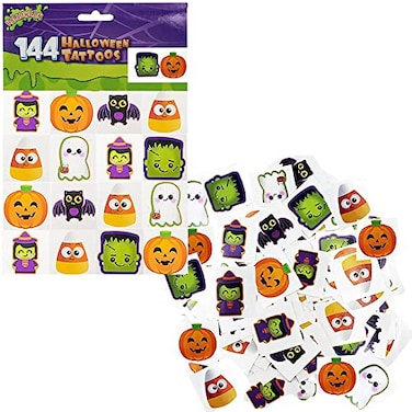 The Dreidel Company Halloween Temporary Tattoos, Great For Birthday Party Favors, Classrooms, Favor &amp; Goody Bags, And Party Supplies, 2" Inches Assorted (144-Pack)