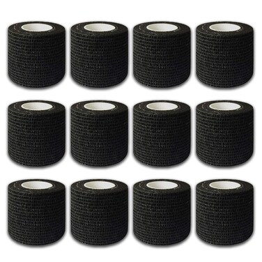 Autdor Tattoo Grip Cover Wrap - 12Pcs 2" x 5 Yards Disposable Cohesive Tattoo Grip Tape Wrap Black Elastic Bandage Rolls Self-Adherent Tape for Tattoo Machine Grip Tube, Sports Tape
