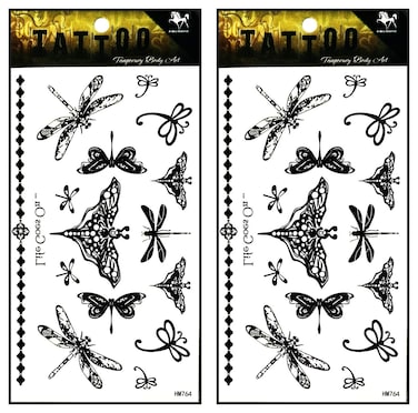 Tattoos 2 Sheets Butterfly dragonfly Vine Chain Necklace Art Fantasy 3D Tattoo Waterproof Stickers Removable Temporary Body Arm Fake Art Sticker Party