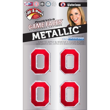 Fan-A-Peel Ohio State Waterless Temporary Tattoos - Hypoallergenic Peel and Stick Waterproof Temporary Tattoos, Metallic - Officially Licensed