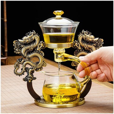 Kungfu Magnetic Teapot Glass Magic Tea Set Semi-Automatic Water Guide Magnetic Teapot with Infuser Heat-Resistant Glass Magic Tea Pot Magic Tea Set Perfect of Holiday Gifts (Black)
