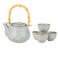 Hinomaru Collection Glazed Porcelain Japanese Sakura Cherry Blossom Tea Set 24 fl oz Teapot with Strainer and Rattan Handle and Four Tea Cups (Sage Green)