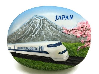 WitnyStore Tiny Shinkansen Bullet Train and Mount Fuji Japan East Asia Tourist Attractions Resin Refrigerator Magnet Traveler Souvenir 3D Fridge Magnets