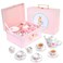 Jewelkeeper Tea Set for Little Girls - 14 pcs. Porcelain Tea Set for Kids Tea Time Includes Teapot, 2 Tea Cup and Saucers, 2 Spoons, 2 Napkins, Creamer and Sugar Bowl. Pink Polka Dot Tea Party Set